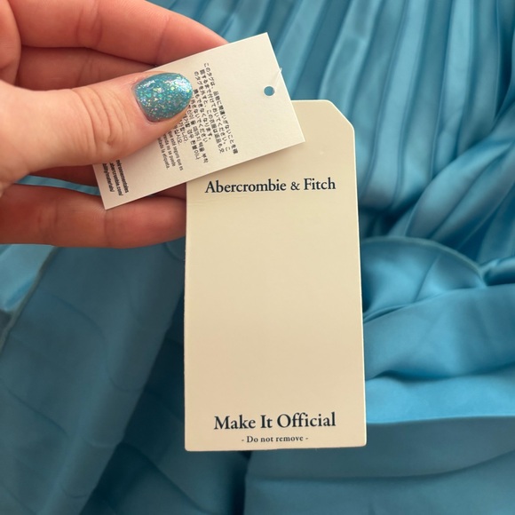 🌟 NWT Abercrombie The A&F Giselle Clasp Back Pleated Midi Dress Blue 🌟 - Picture 8 of 9